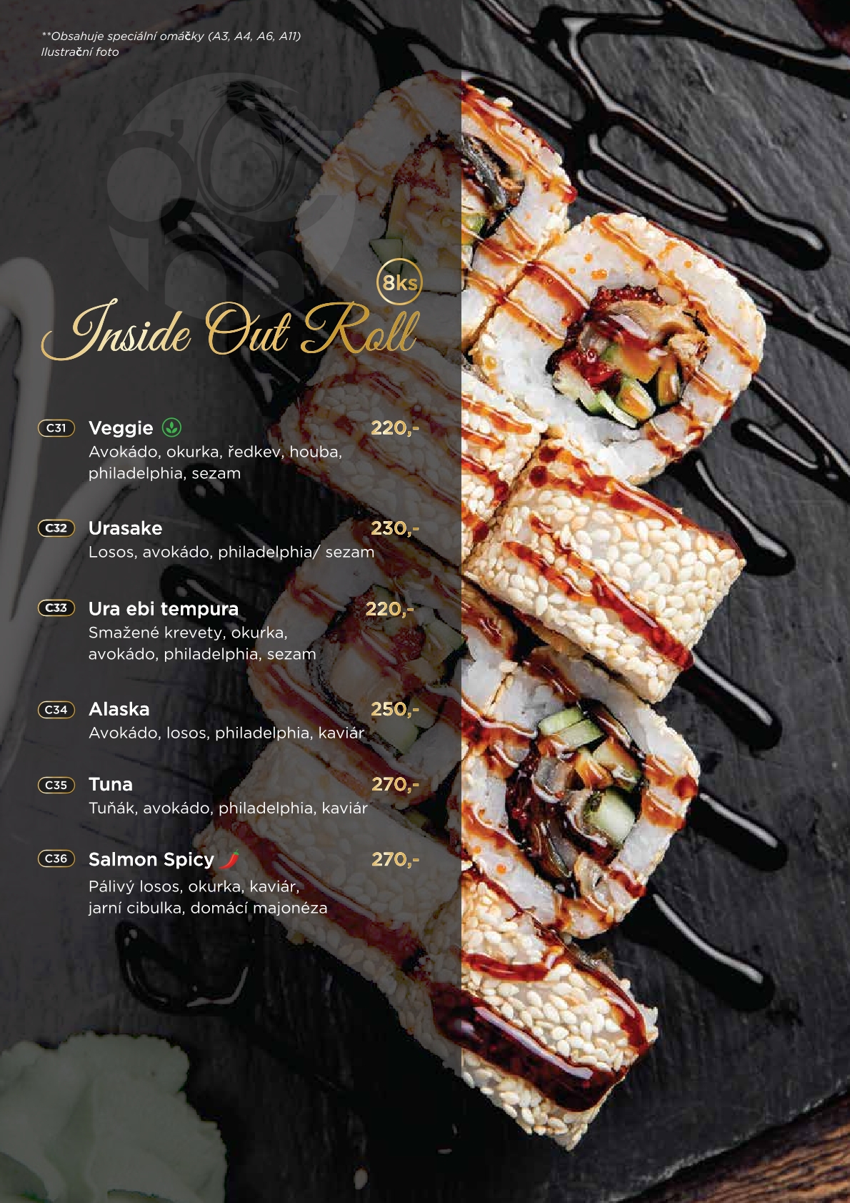 Inside Out Roll – Moderní sushi rolky s rýží na povrchu